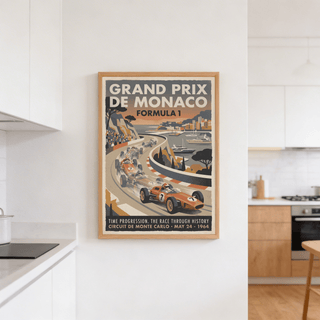 Vintage Racing Print depicting multiple cars on tight Monte Carlo bend