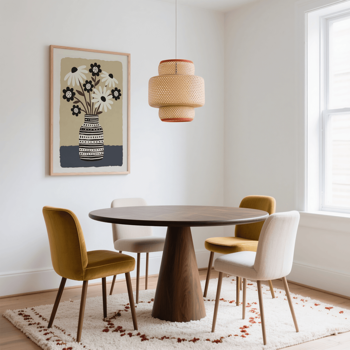 Scandinavian Flower Vase Wall Art featuring Beige and Gray for home wall art