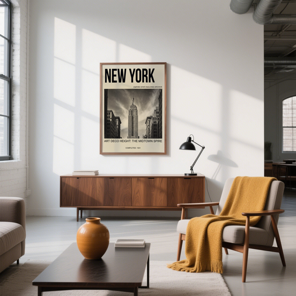 Straight-on architecture poster print with the Empire State Building as the central motif