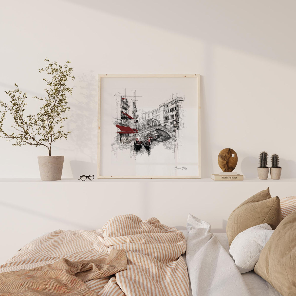 Square illustration wall art of Venice Italy historic architecture