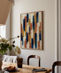 Abstract Color Blocks print with Blue, Orange, Beige, and Brown accents for lounge