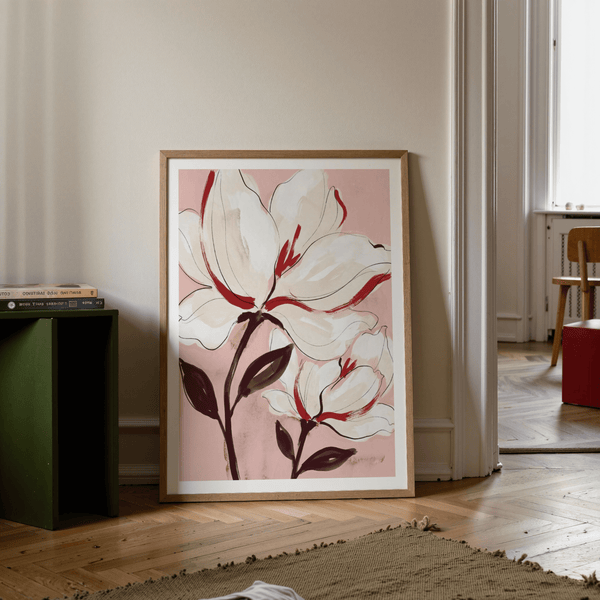 Close-up of charcoal stems and leaves in minimalist floral poster