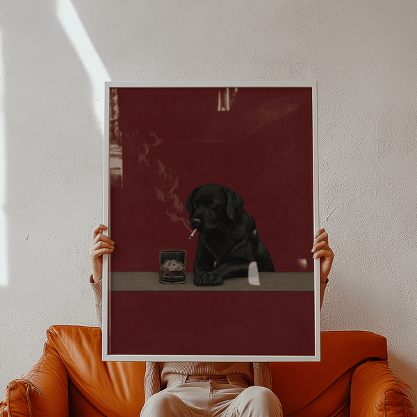 Modern Smoking Dog Wall Art print in black for bar area
