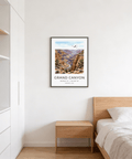 Travel-style wall art poster showing Grand Canyon vista with birds overhead