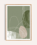 Abstract curves wall art poster with looping white lines over green shapes