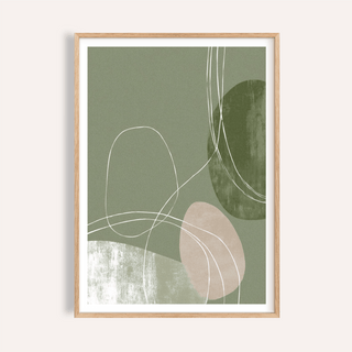Abstract curves wall art poster with looping white lines over green shapes