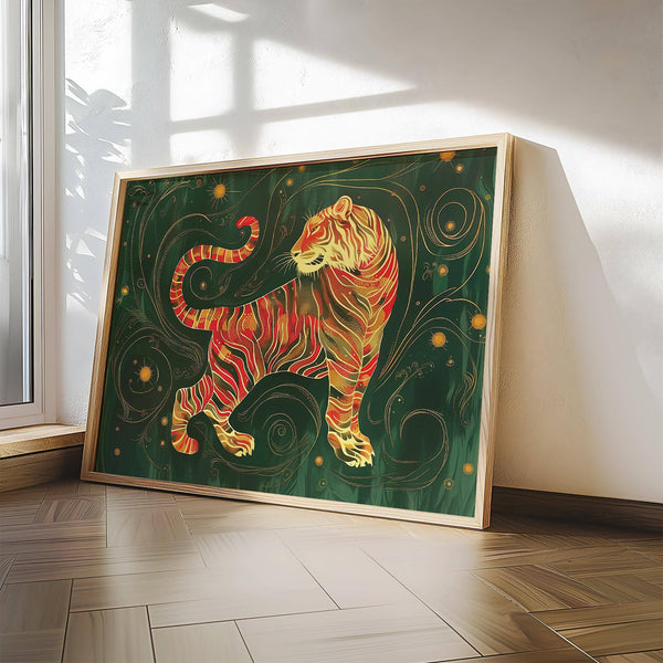 Modern oriental wall art with intricate gold patterns