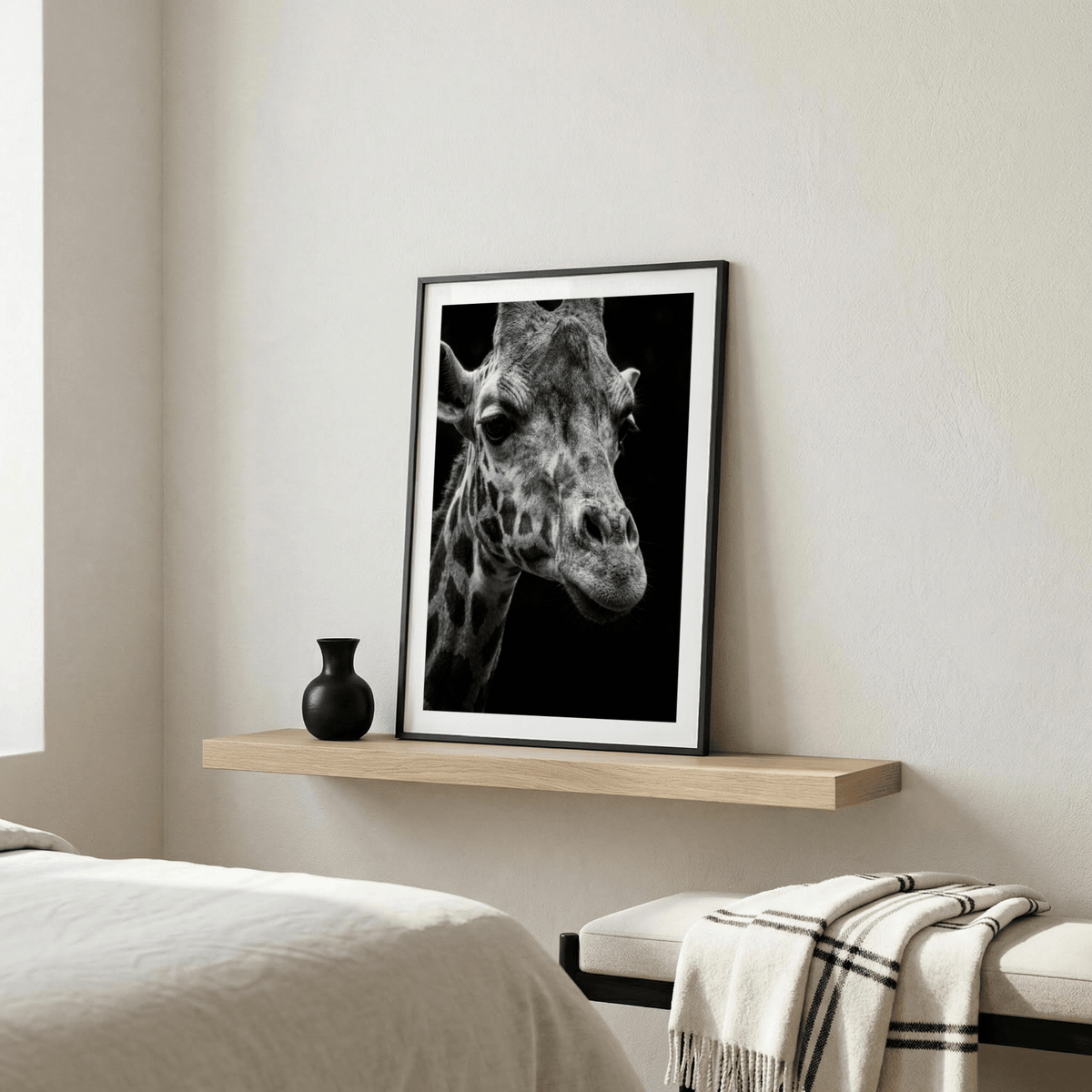 Giraffe Photography Poster highlighting giraffe neck pattern and muzzle texture
