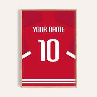 Football Shirt Poster in Red with Bold White 10