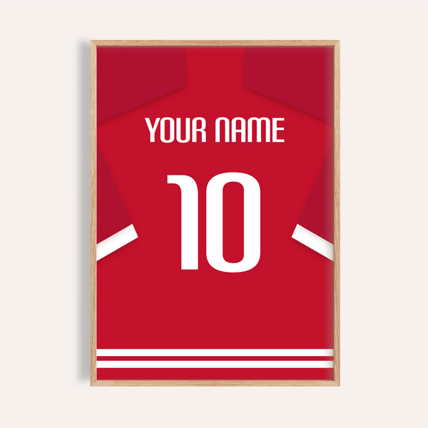 Front-view Denmark Football  Shirt Poster with personalized name and number 10 jersey print