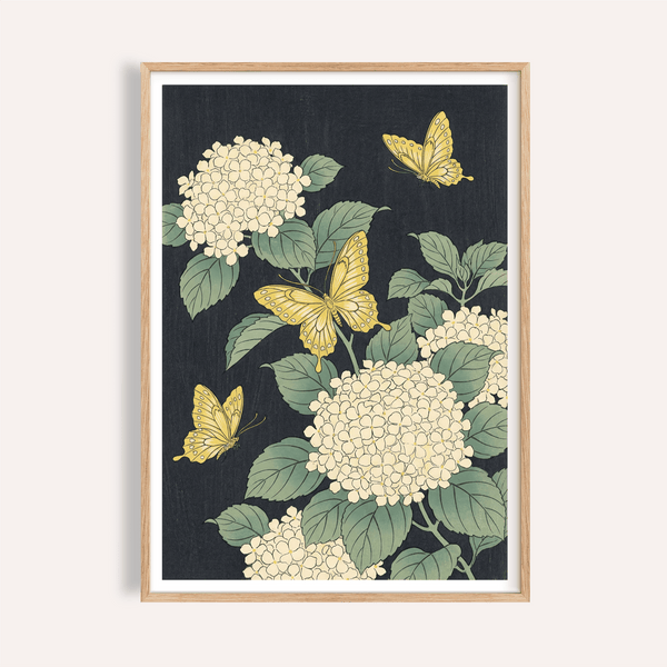 Vintage Butterfly Poster for living room, Black and Beige wall art print