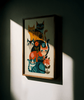 Whimsical Colorful Cat Wall Art, multicolored, suits hallway wall art needs