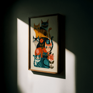 Whimsical Colorful Cat Wall Art, multicolored, suits hallway wall art needs
