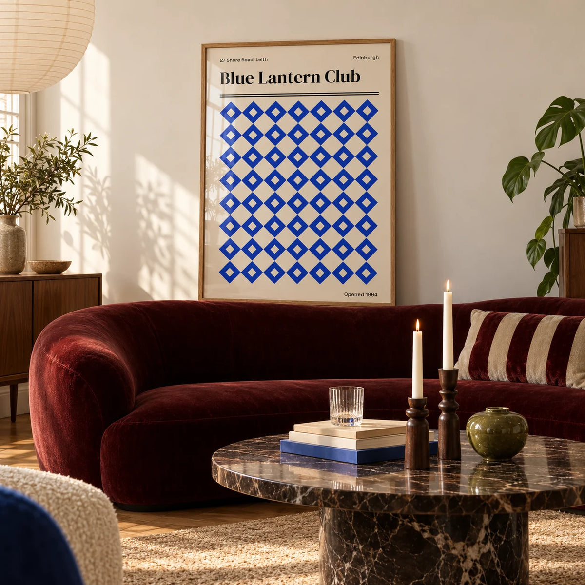 Edinburgh Print, framed on the wall of a calm living room with a warm white wall