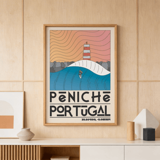 Peniche Portugal Wall Art illustration showing mirrored monument and water