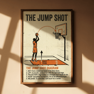 Full view of Jump Shot Diagram Print wall poster with arrow markers and labeled shot zone area