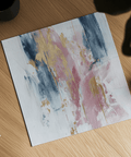 Pink Abstract Square Art wall decor with Pink, Blue, Gold for guest room