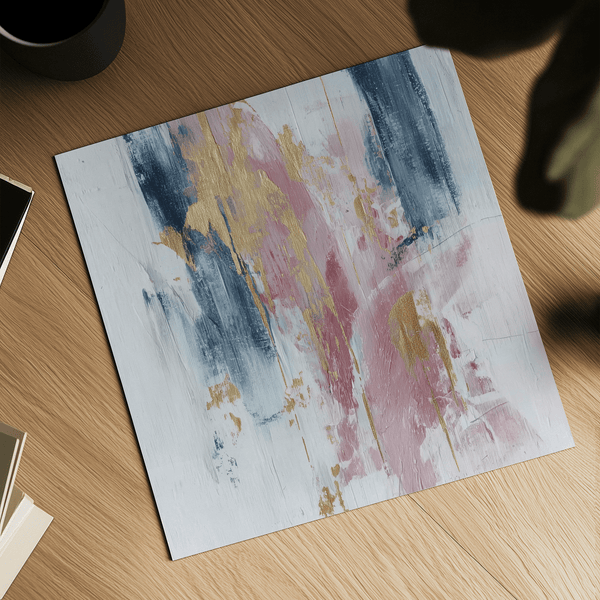 Pink Abstract Square Art wall decor with Pink, Blue, Gold for guest room