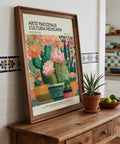 Traditional patterns and vivid blooms featured in Mexican wall art for living room decor.