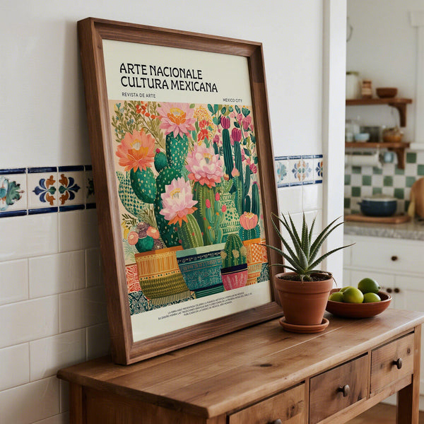 Traditional patterns and vivid blooms featured in Mexican wall art for living room decor.