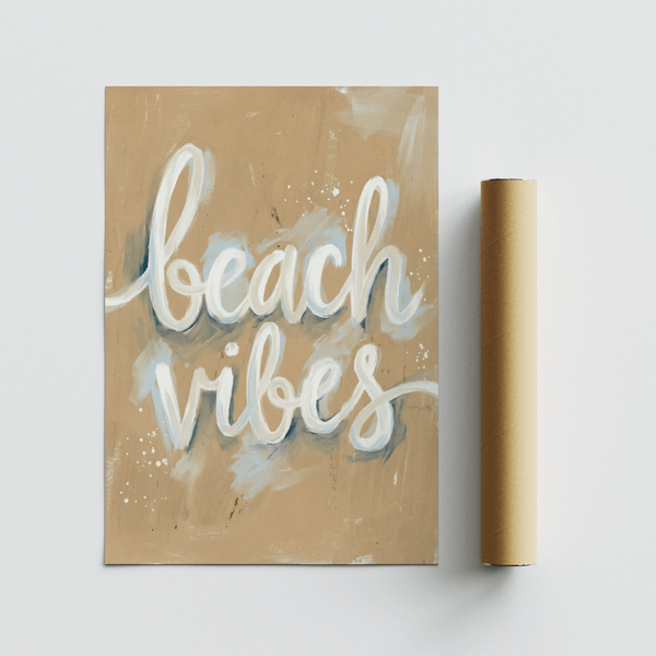 Beach Vibes Wall Art print with beige background for entryway