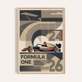 Minimal Geometric Racing Poster with stylized race car and large 24 and 26 numbers