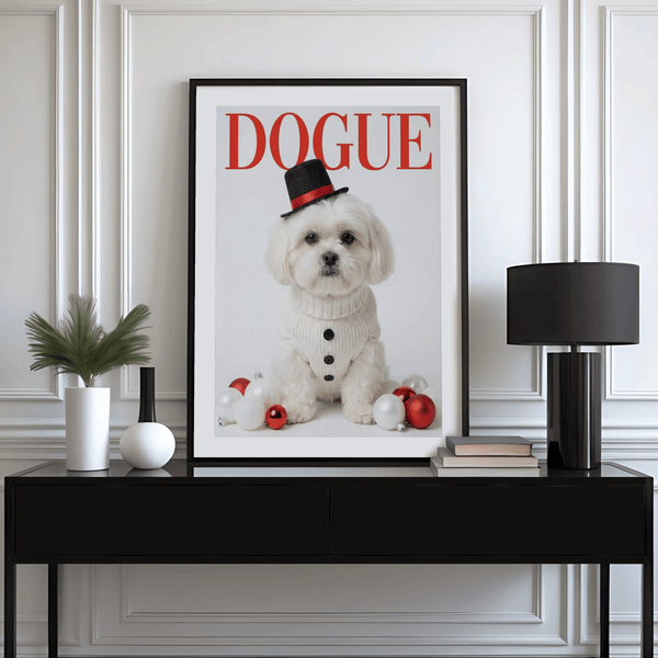 Red and white Christmas Shih Tzu Poster, perfect as kitchen wall art