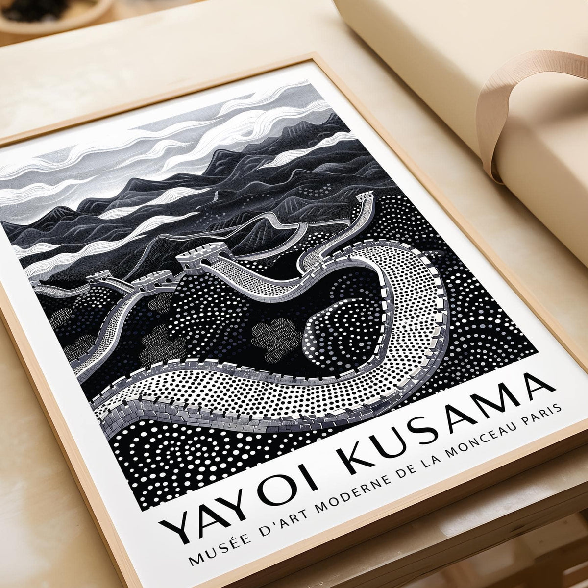 Modern Chinese wall art with black-and-white aesthetic