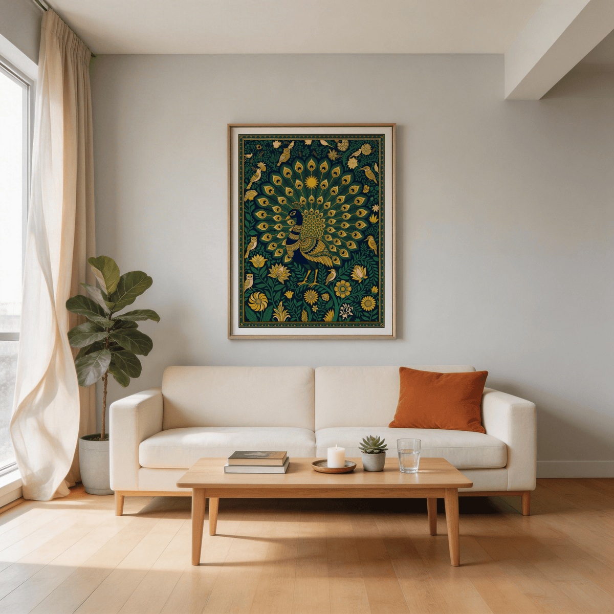 Rich botanical wall poster with layered flowers and symmetrical design