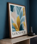 Leaf pattern artwork, wall art blue and gold in soft tones