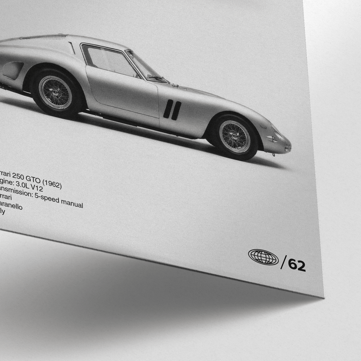 Ferrari Wall Art classic car poster with gray tones for lounge display