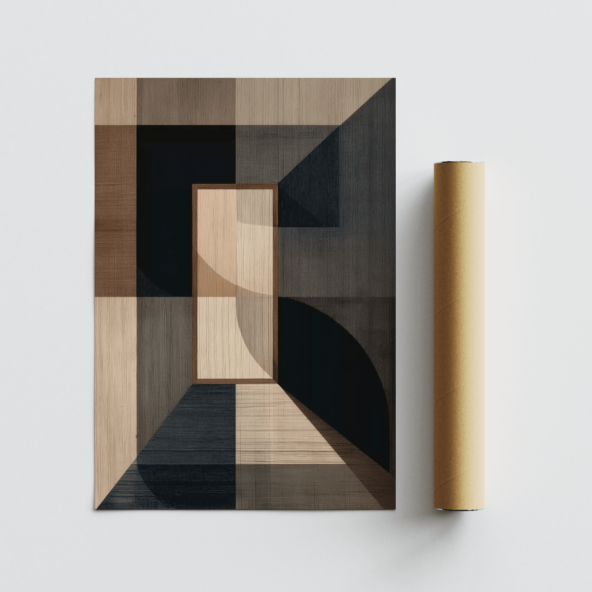 Geometric Wabisabi Art Print using black, gray, and beige for bedroom wall art