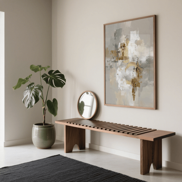 Elegant Abstract Gold Wall Art poster in Beige and Gold for hallway decor