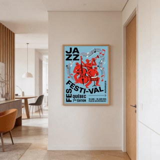 Musical Event Wall Art featuring three jazz performers and large festival lettering