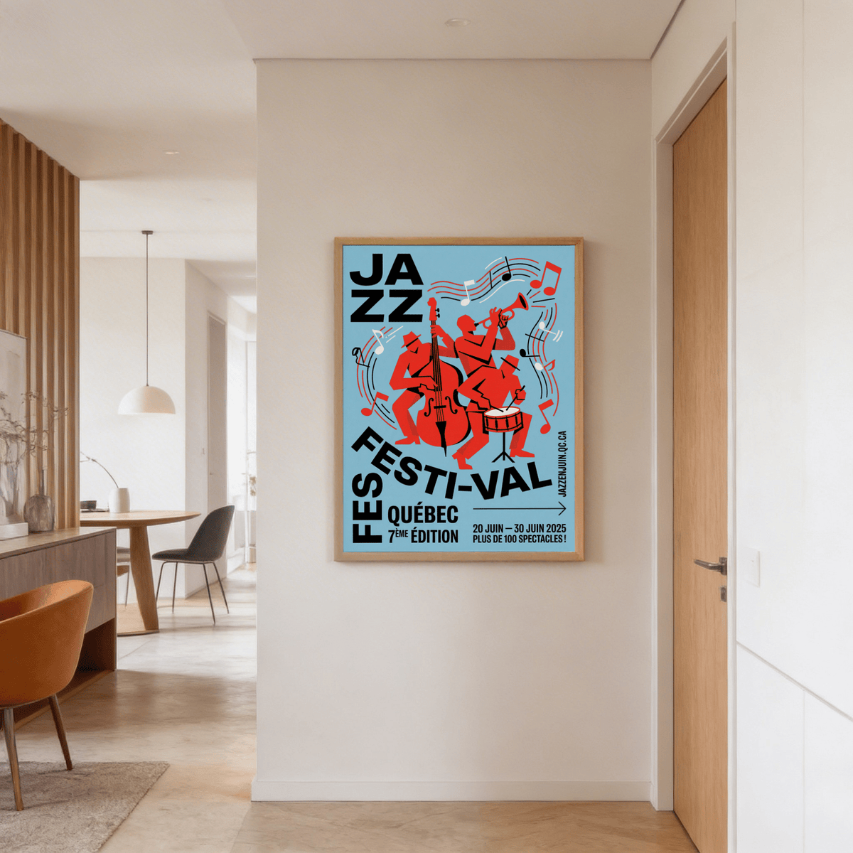 Musical Event Wall Art featuring three jazz performers and large festival lettering