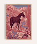 Western Horse Wall Art poster showing a horse among saguaro cactus