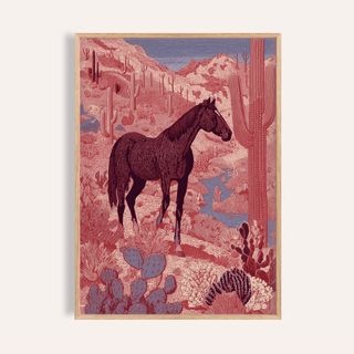 Western Horse Wall Art poster showing a horse among saguaro cactus