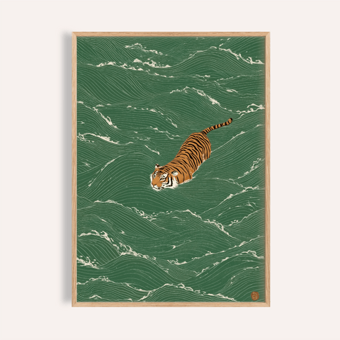Wildlife Wall Decor print in Green and Orange for living room wall art