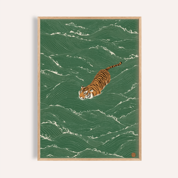 Wildlife Wall Decor print in Green and Orange for living room wall art