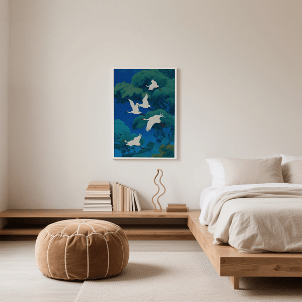 Bird Art Print with lush forest for home office decor