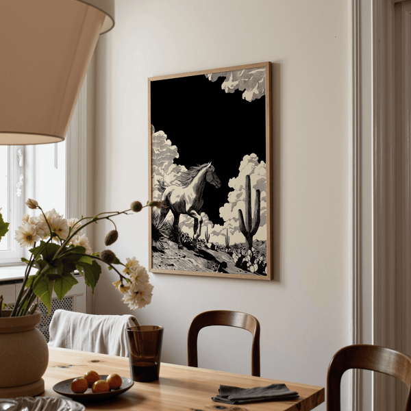 Graphic Running Horse Wall Art highlighting strong contrast and dynamic movement