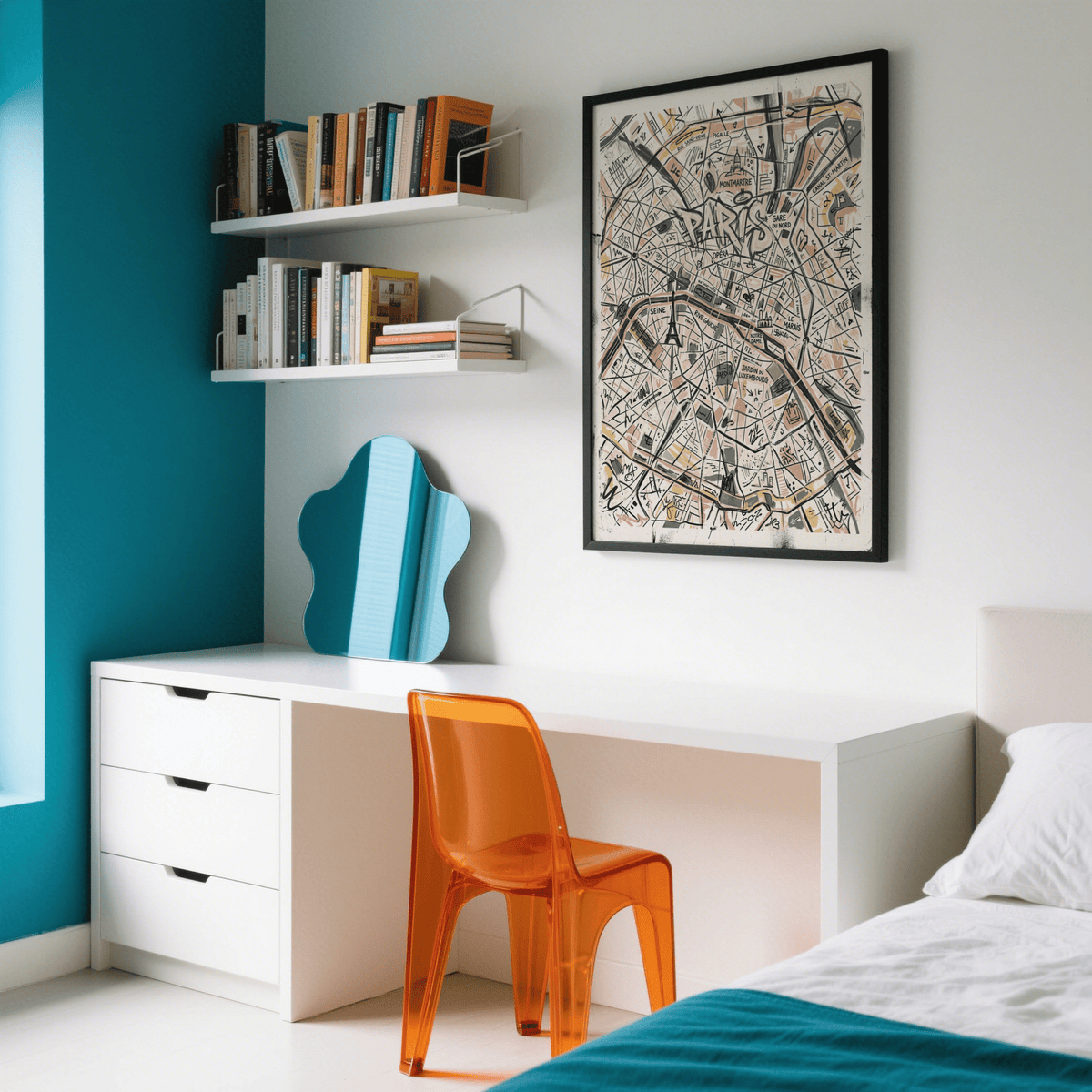 Neighborhood label detail on Paris map wall art print with Le Marais and Notre Dame