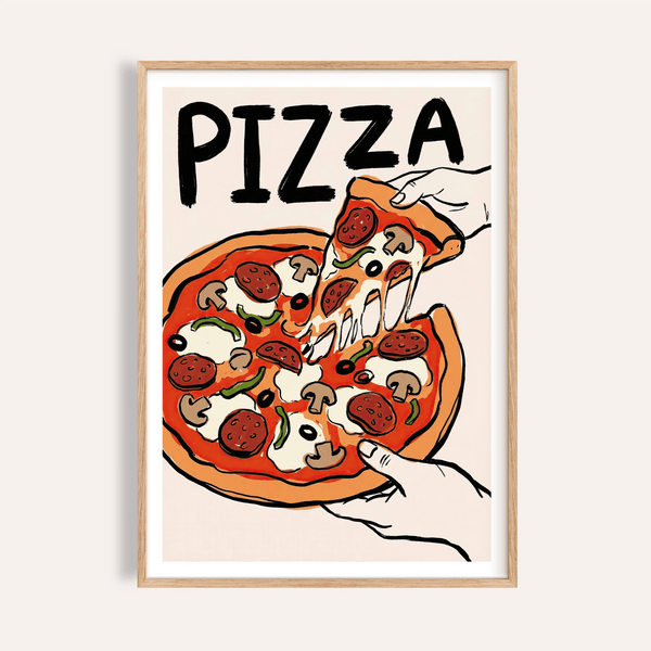 Pizza Art Print with vivid red and orange for kitchen wall art
