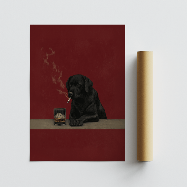 Smoking Dog Wall Art in red and black, great for study room