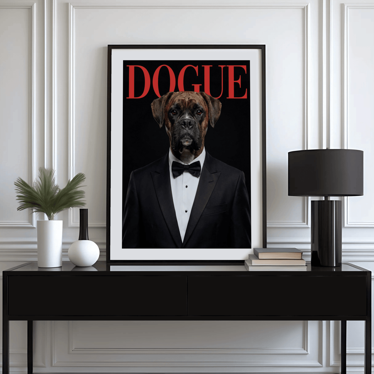 Stylish Dogue Boxer Poster wall art for dining room in Black and White