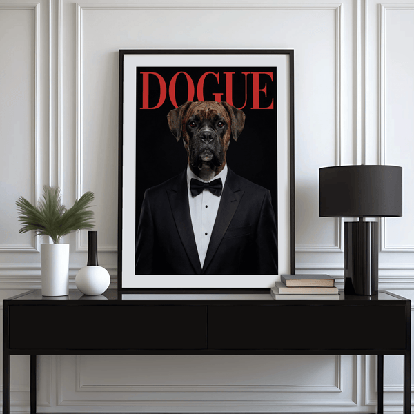 Stylish Dogue Boxer Poster wall art for dining room in Black and White