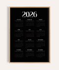 Modern Calendar Print in Black and White for office wall art
