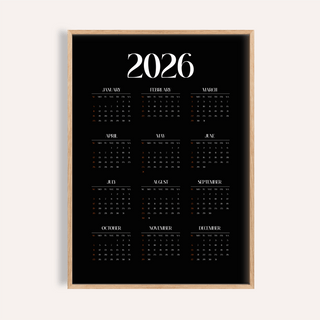 Modern Calendar Print in Black and White for office wall art