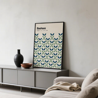 A vertical-format blue and green wall art print ideal for office or hallway decor.
