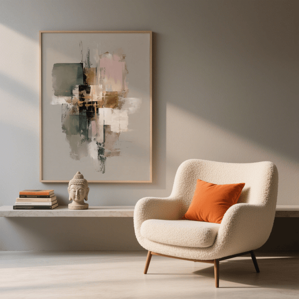 Modern abstract Pink and Green Wall Art print in gold and gray for stylish decor